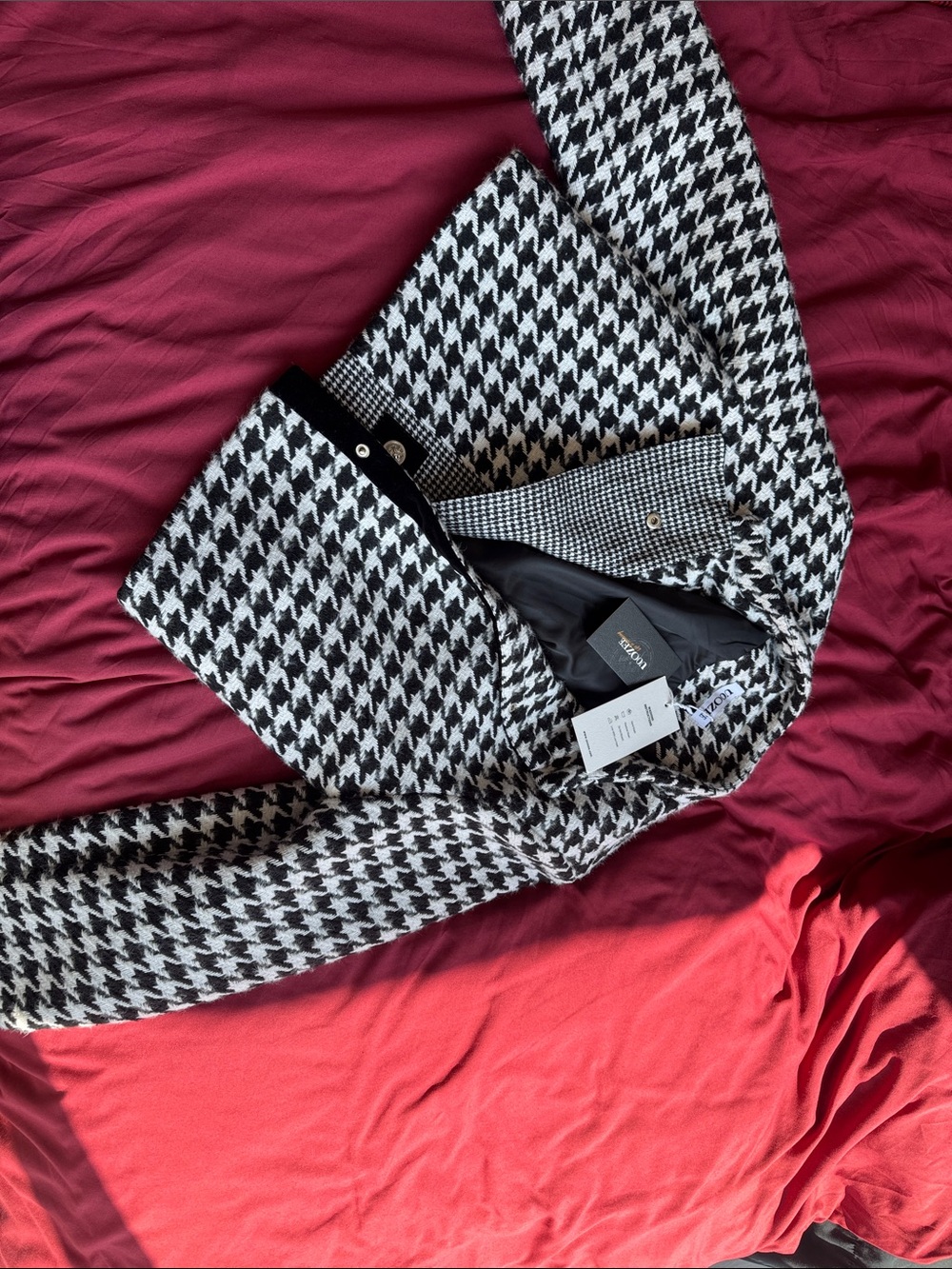 Stylish Houndstooth Bomber Jacket - Black & White